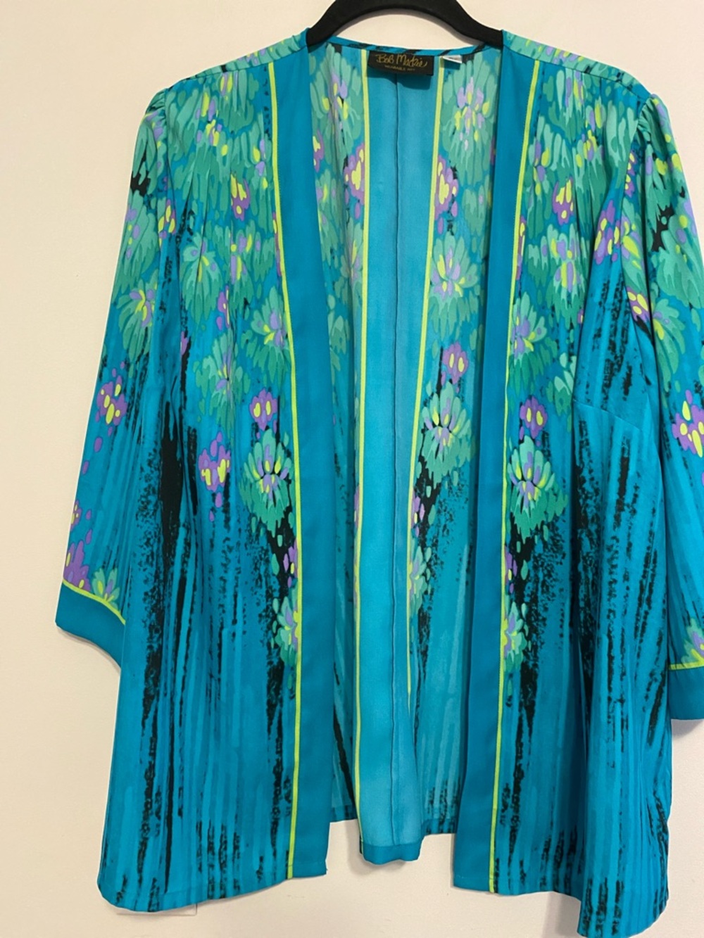 Bob Mackie Turquoise Floral Open-Front Kimono Jacket, like new